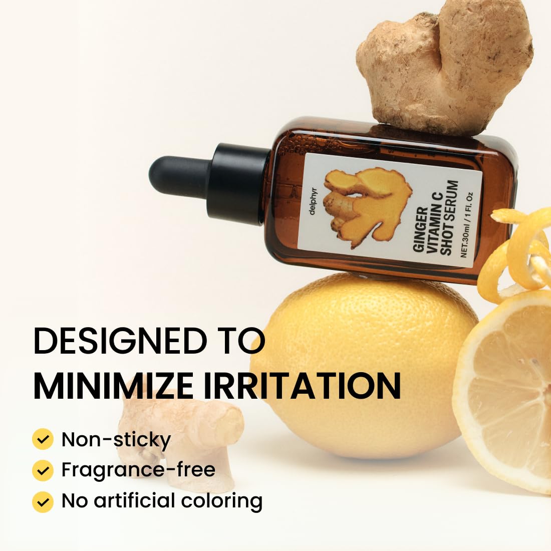 delphyr Ginger Vitamin C Shot Serum | Daily serum with Ginger Extract & Vitamin C | Targets dark spots and dullness | Korean vegan skincare for all skin types