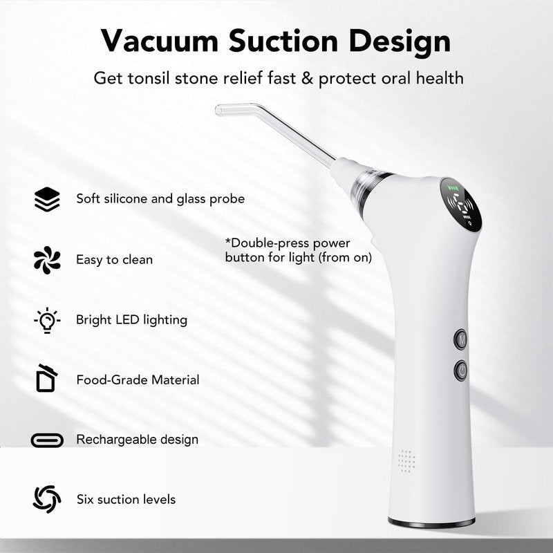 Upgraded Electric Tonsil Stone Remover – High-Precision & Painless Cleaning, Food-Grade Material, 6 Suction Levels | Tonsil Stone Removal Kit with LED Light, Oral Protection & 11 Attachments (Silver)