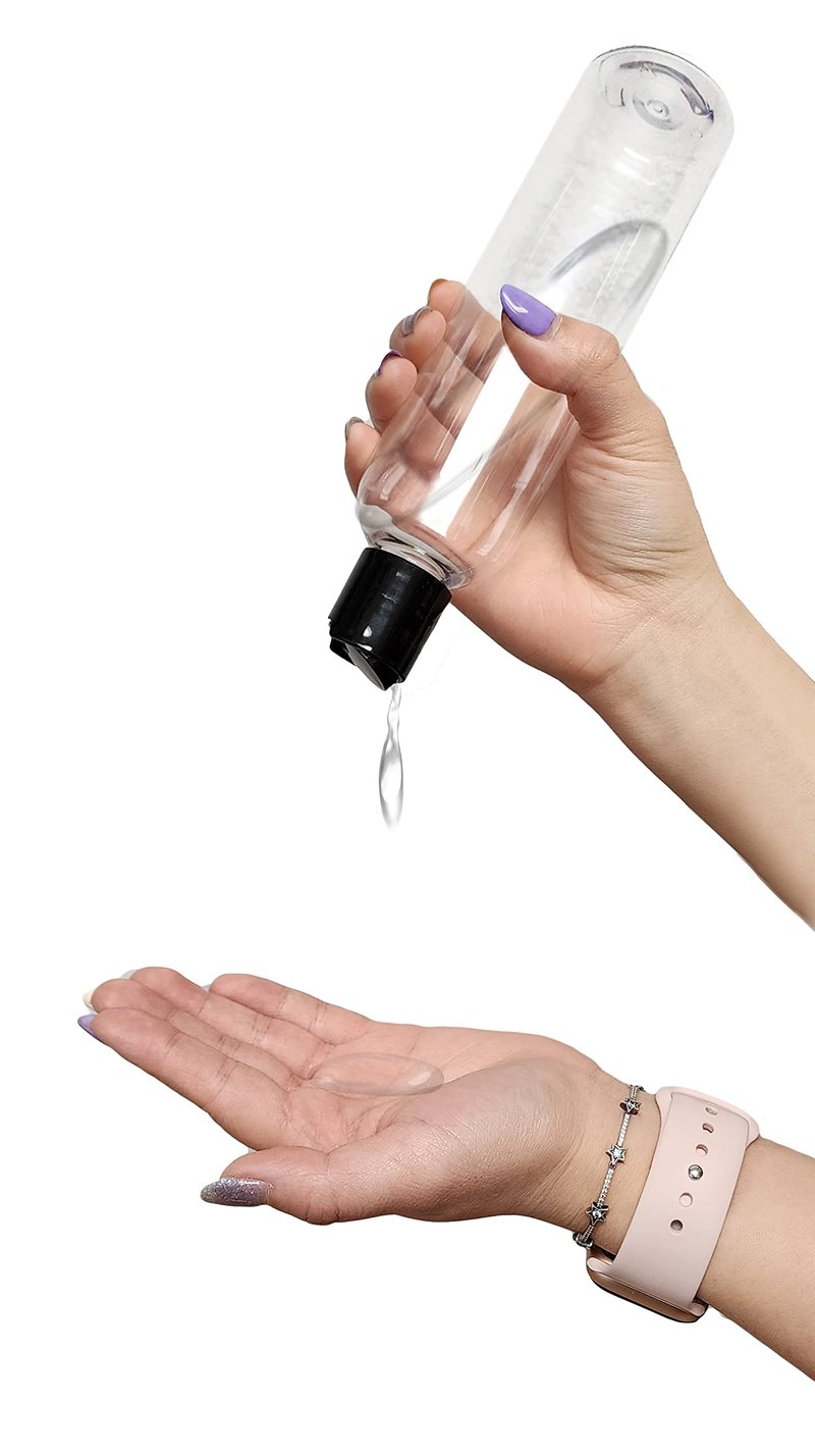 ljdeals 8 oz Clear Plastic Empty Bottles with Black Disc Top Caps, Refillable Containers for Shampoo, Lotions, Cream and More Pack of 20, BPA Free, Made in USA