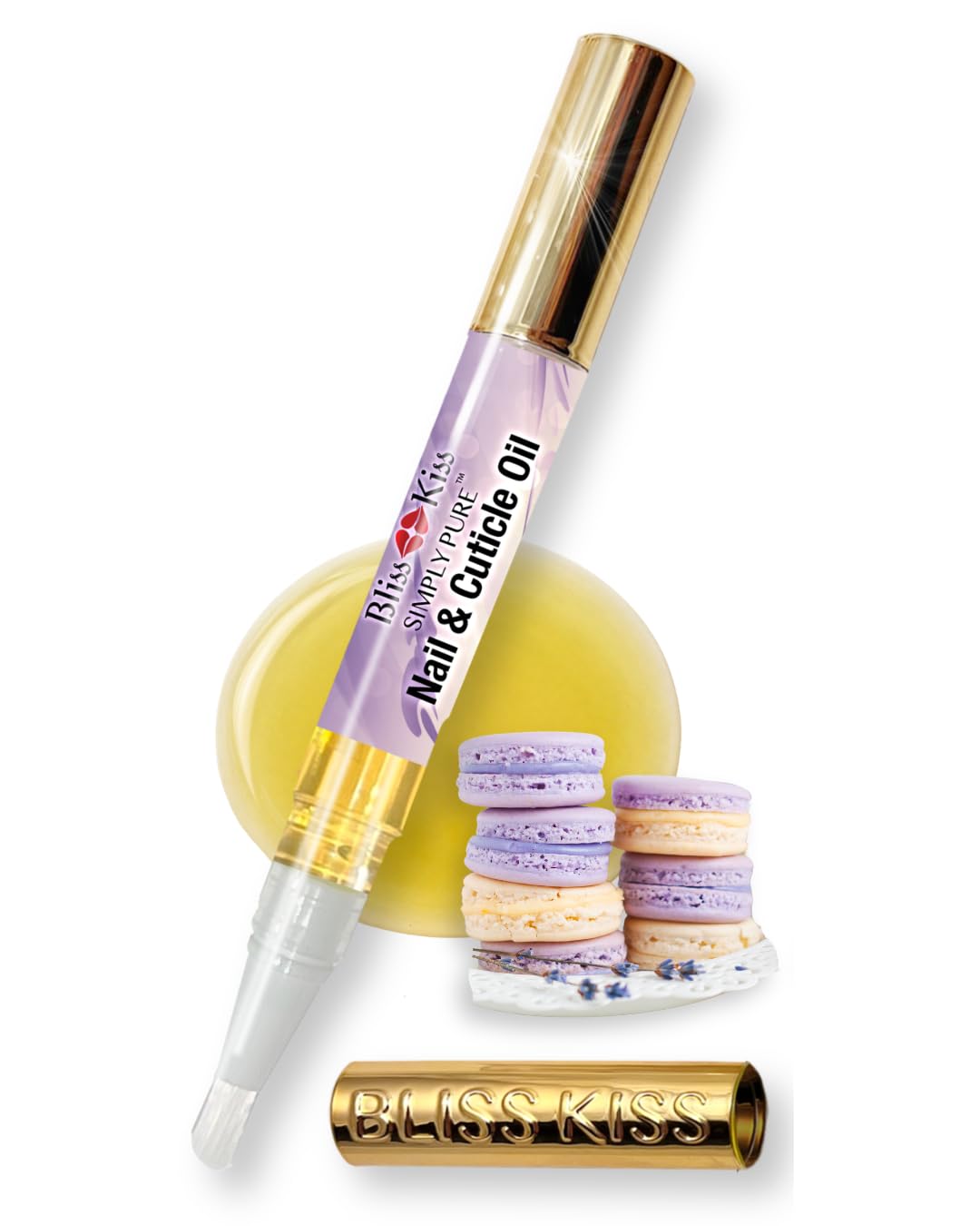 Bliss Kiss | 1 Lavender Vanilla | Nail Oil Cuticle Pen w/Vitamin E & Jojoba⏤Nail Strengthener Nail Growth Serum for Brittle Peeling Breaking Thin Nails