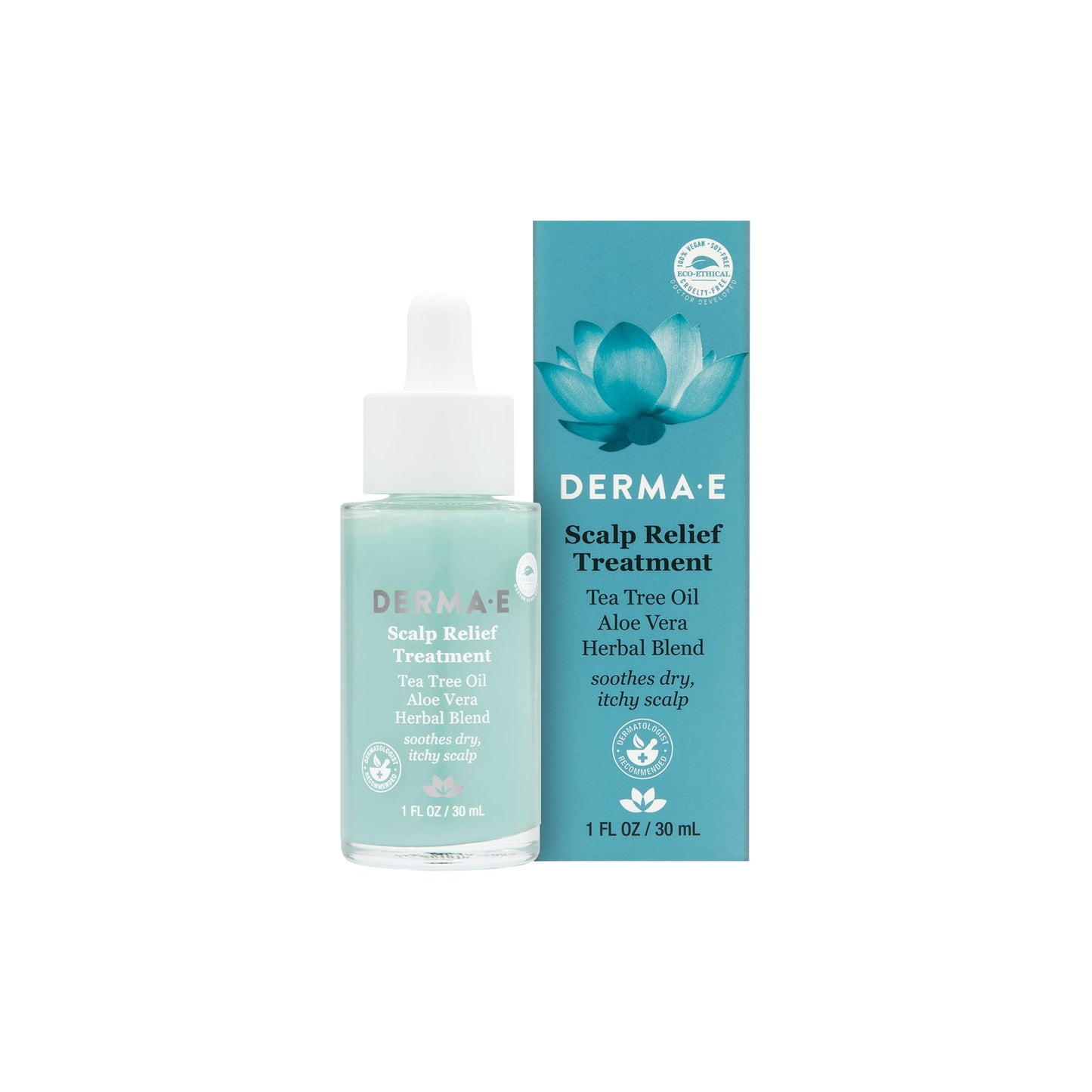 DERMA-E Scalp Relief Treatment – Dry Scalp Moisturizer Serum – Tea Tree Oil, Menthol and Aloe Vera Cool and Soothe Itchy Scalp and Promote Scalp Health, 1 Fl Oz