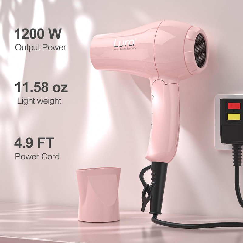 Foldable Travel Hair Dreyr Mini:Dual Voltage Small Lightweight Blow Dryer for International Travel,1200w Compact Hairdryer with Concentrator and Travel Bag(Light Pink)