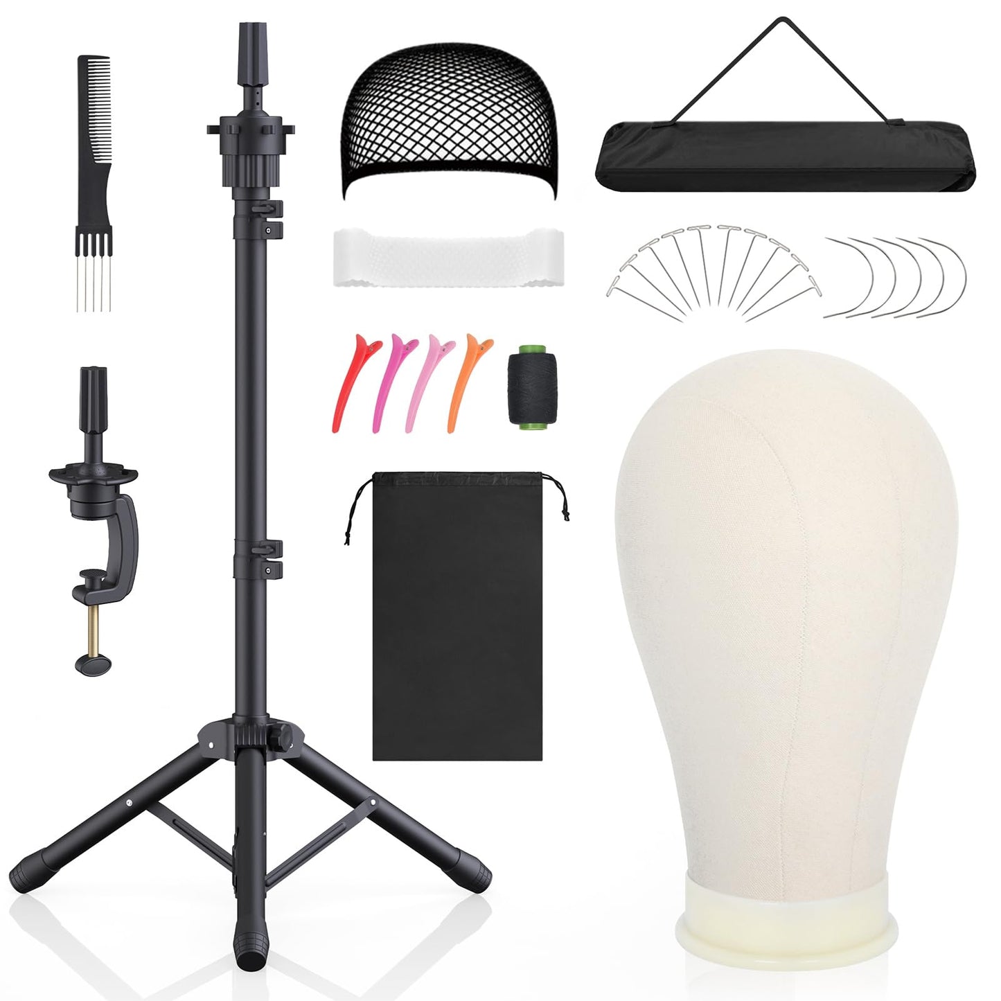 Hemndic Wig Stand with Head, Height Adjustable Wig Stand, Wig Head Stand with Mannequin Head with Extra Wig head Clamp Stand