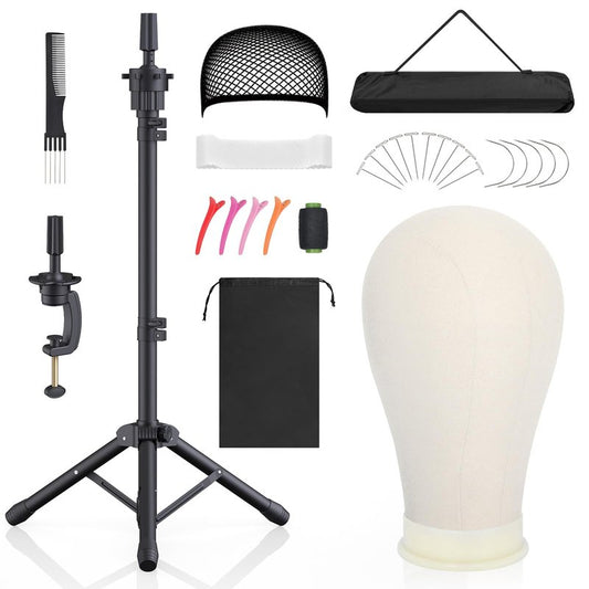 Hemndic Wig Stand with Head, Height Adjustable Wig Stand, Wig Head Stand with Mannequin Head with Extra Wig head Clamp Stand