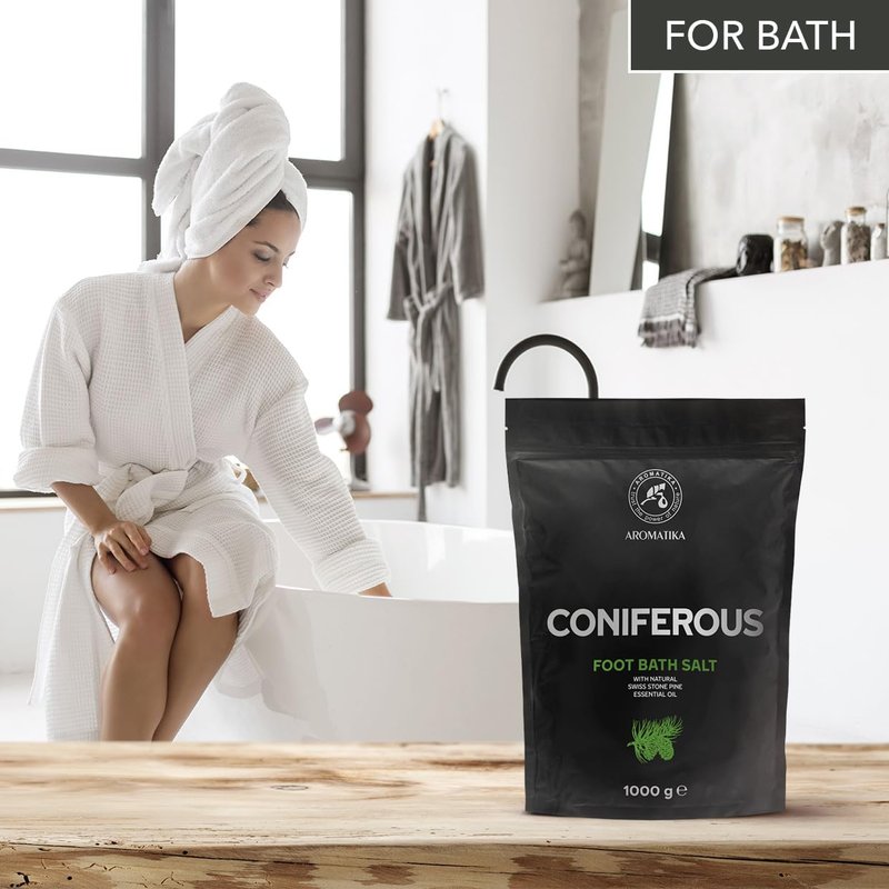 Foot Bath Salt Coniferous 35Oz - Pedicure Foot Bath Salt - Foot Bath Additive with Natural Sea Salt - Swiss Stone Pine Essential Oil - Foot Care for Tired Feet - Beauty - Relaxation - Aromatherapy