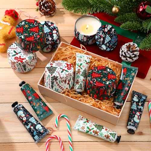 6sets/12pcs Christmas Bulk Gifts for Women 3.5oz Scented Candles & Hand Cream Lotion Set Christmas Stocking Stuffers Xmas Hand Cream Gift Relaxing Spa Set Travel Size Mini Lotion for Xmas Party Favor