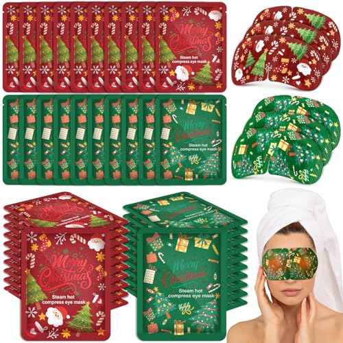 Bonuci 30 Pcs Christmas Steam Eye Masks Bulk for Dry Eyes Disposable Heating Eye Mask for Spa Sleep Warm Compress Stress Dark Circle Relief Puffiness and Relaxation Gifts Christmas Stocking Stuffer