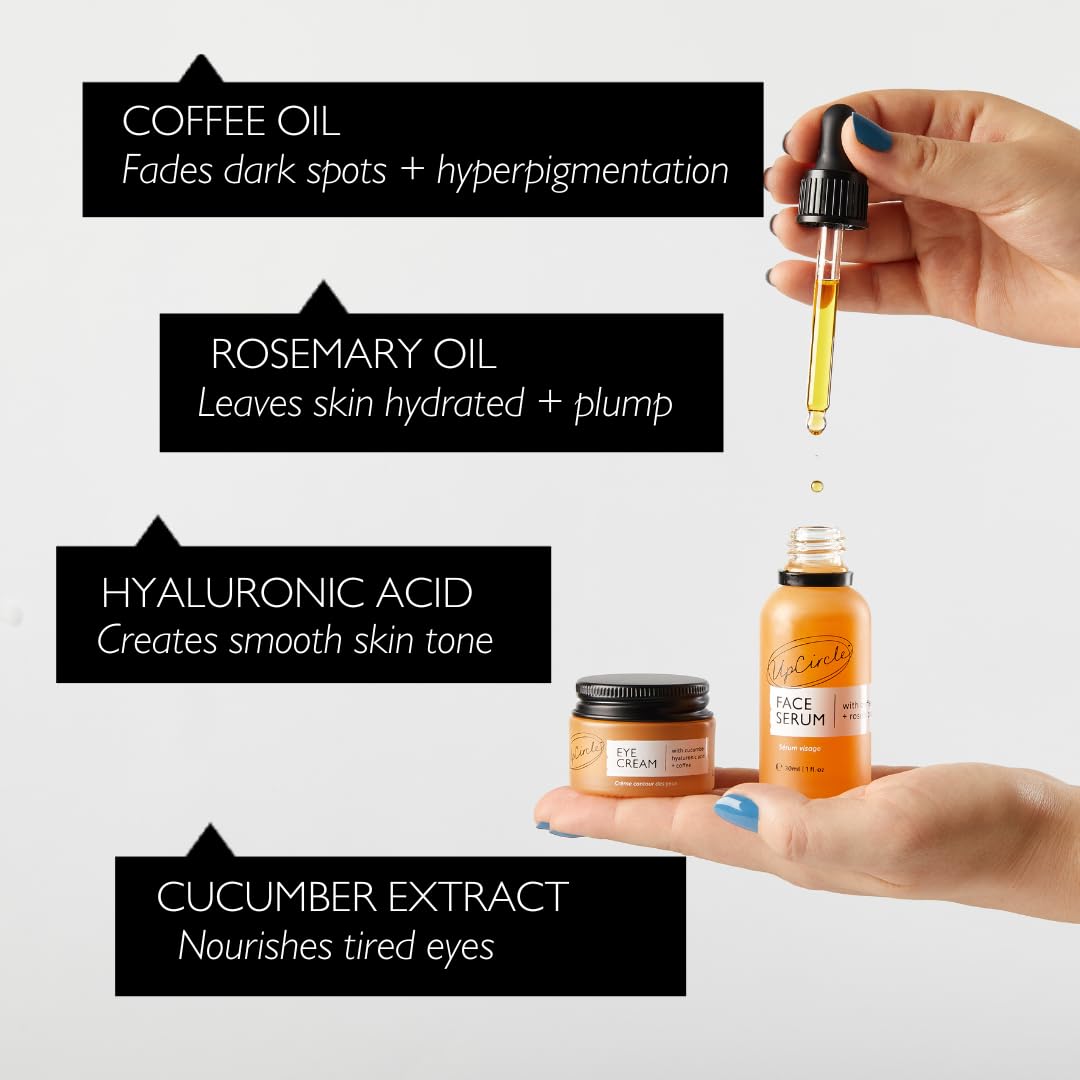 UpCircle Caffeinated Duo – Our Face Oil and Eye Cream Duo – Vitamin C, Hyaluronic Acid + Coffee Oil – Evens Skin Tone, Reduces Puffiness + Dark Circles – Vegan