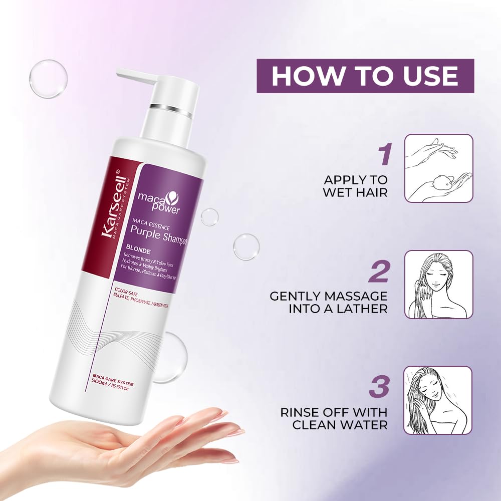 Karseell Purple Shampoo for Blonde Silver Gray Highlighted Hair Professional Neutralizes Brass & Yellow Tones 16.90 oz 500ml