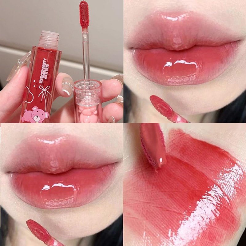 Bear Lip Gloss | Cute Jelly Lip Glaze for Plumping & Moisturizing | Waterproof, Long-Lasting Lip Tint in 3 Colors
