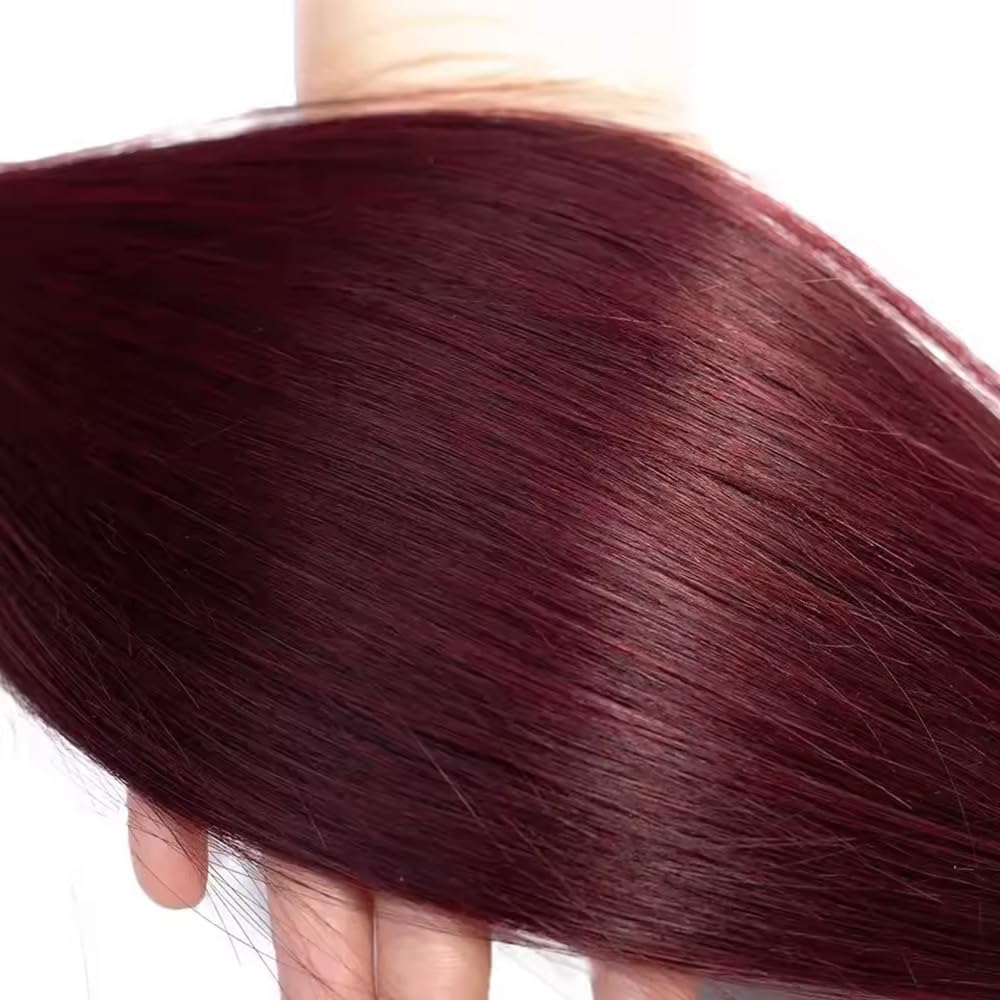 Straight Human Hair Bundles 16 18 20 Inch #99J Burgundy Bundles Human Hair Wine Red 12A Unprocessed Native Virgin Hair 50G Per Bundle 3 Extensions Wet and Wavy Weave for Women