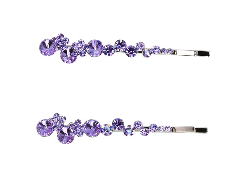 Faship A Pair Of Violet Light Purple Premium Rhinestone Crystal Floral Hair Clips Pins 2 Pcs