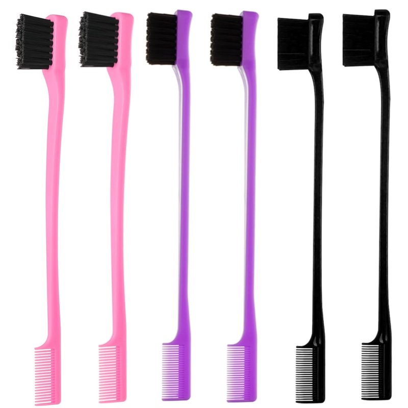 Double-Sided Edge Control Hair Brush Set - Professional Dual-Sided Comb with Bristles | Pink, Purple, Black