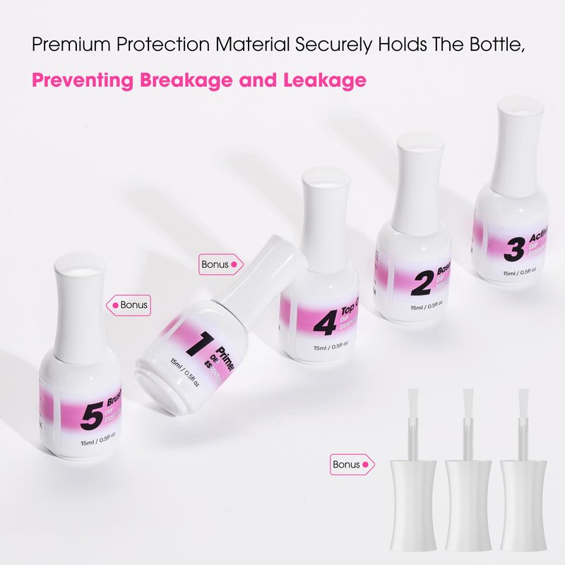 NAGAIA Premium Nail Dipping System, Dip Essential Liquid Set, All In One Dip Liquid Kit, Home & Salon Nail Dipping Manicure, Air Dry Dip Powder System, Salon Acrylic Nail Alternative, 3 Replaced Brush