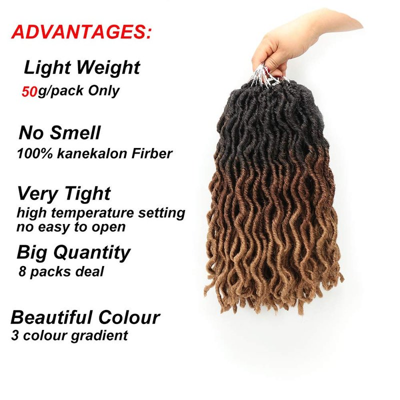 Eliza Wavy Gypsy LocsOmbre Crochet Hair 14" 8Packs/Lot Goddess Locs Synthetic Faux Locs African Roots Dreadlocs Synthetic Braiding Hair Extensions for Black Women(14",8Packs,OM3T3027)