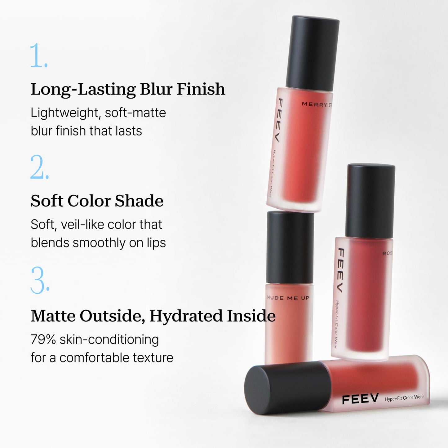 Feev Hyper Fit Color Wear Lip Tint, Long Lasting Matte Velvet Lip Stain with Olive Oil, Lightweight Non-Sticky Blurring K-Beauty Formula, Pink Whistle (0.12 Oz, 3.5 g)