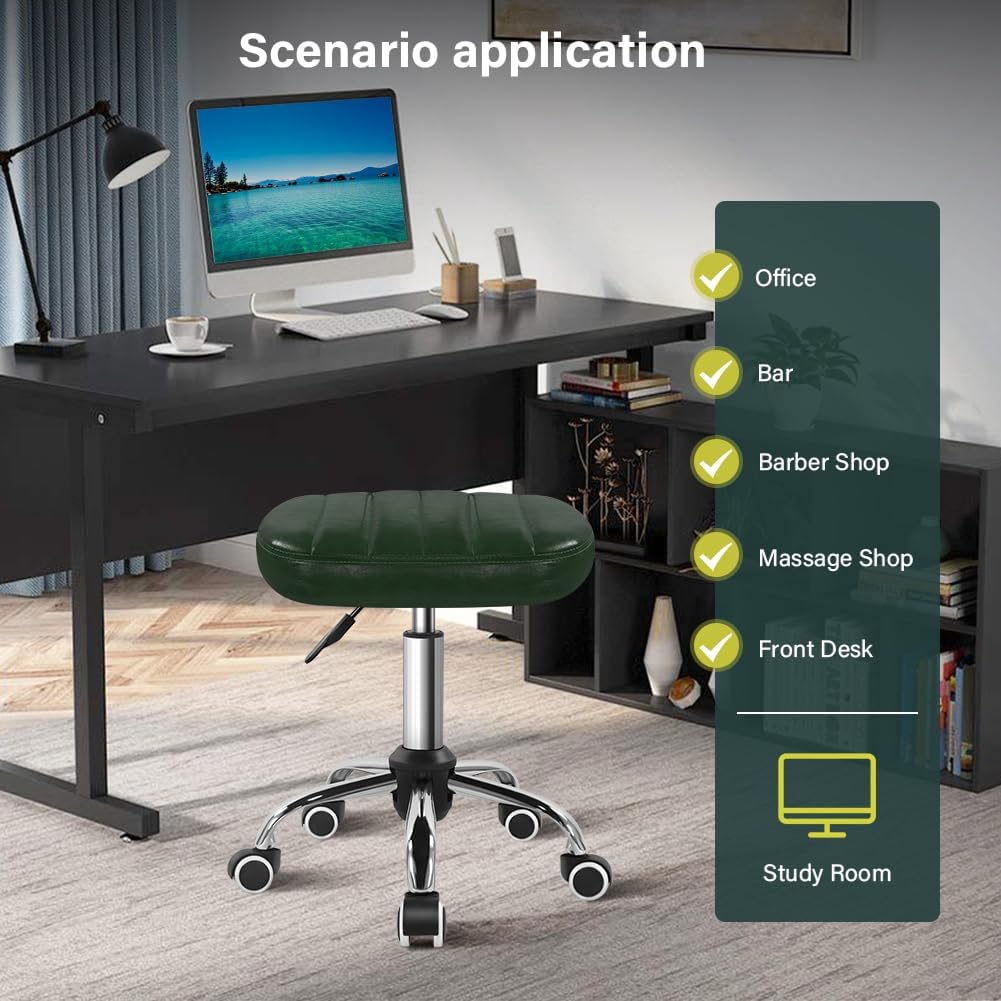 Minimalist Square Swivel Stool - Height-Adjustable Rolling Chair for Work, SPA & Massage | Green