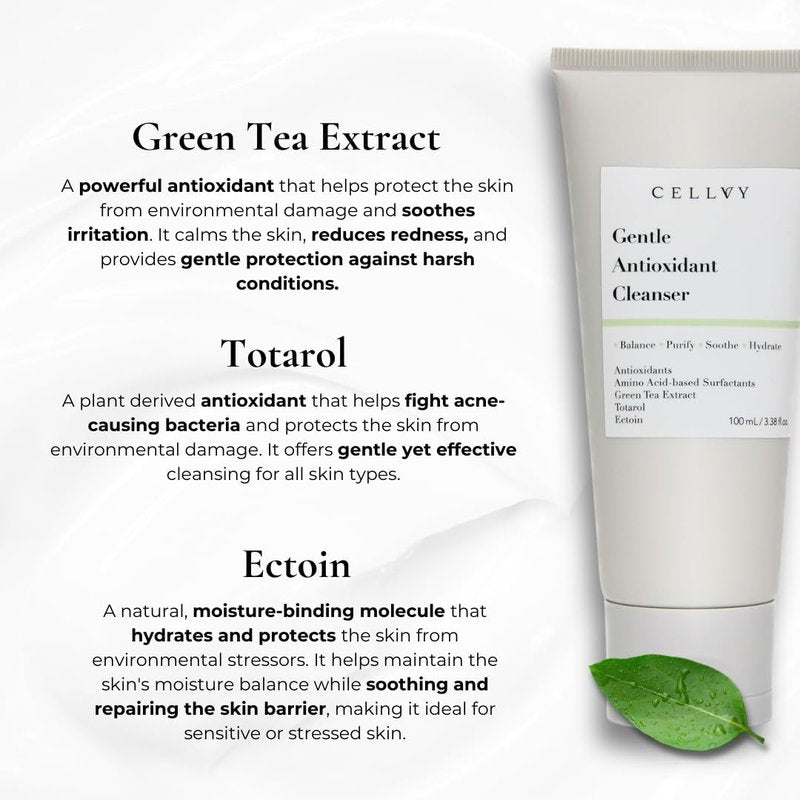 Gentle Antioxidant Cleanser - Daily Hydrating Anti-Aging Face Wash with Green Tea Extract | Nourishing & Balancing