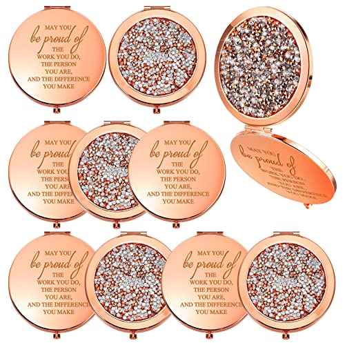 Unittype 10 Pcs Inspirational Compact Mirror for Women Thank You Gifts Bulk Travel Pocket Mirror Appreciation Gift for Women Employee Emergency Nurses Week Gifts (Rose Gold)