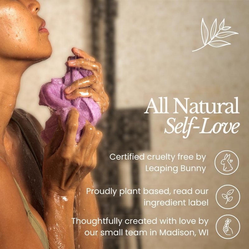 Bare Botanics Lavender Exfoliating Shower Gloves - 100% Nylon for Gentle Wet/Dry Exfoliation | Machine Washable, Vegan