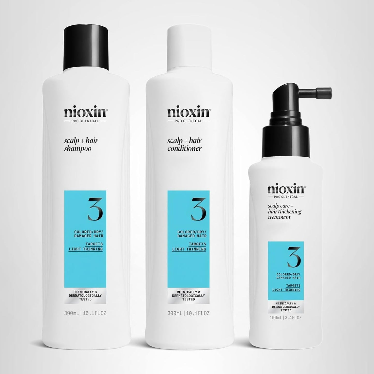 Nioxin Scalp + Hair Thickening System 3 Kit | For Colored, Dry, & Damaged-Hair with Light Thinning | Cleanse, Condition, & Treat + Sebastian Professional Dark Oil Lightweight Styling| Bundle