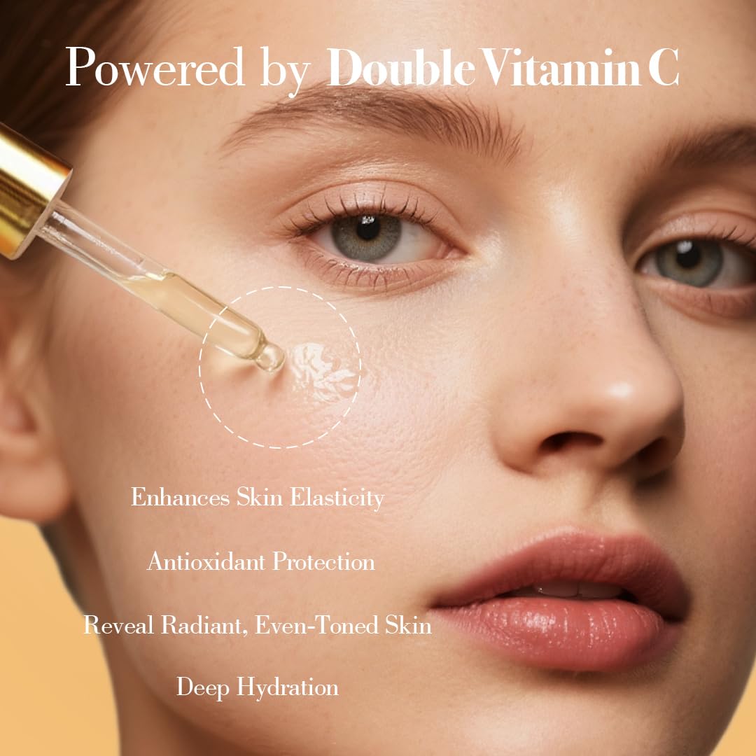 Double Vitamin C Oil - Brightening Face & Bikini Area Oil with Squalane, Rosehip & Vitamin E | Non-Comedogenic, Vegan, All Skin Types