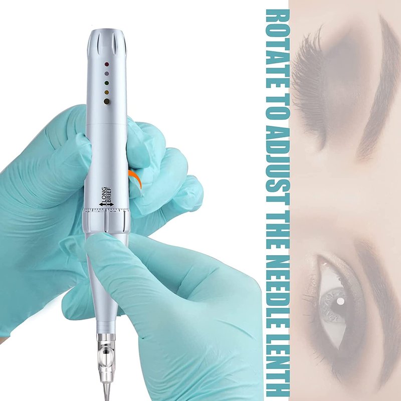 YBEAUTY Eyebrow Tattoo Wired Machine Kit - Corded Micropigmentation Eyeliner Pen with 15pcs Cartridges Needles for Brow Eyeliner Lip Microblading (Snow)