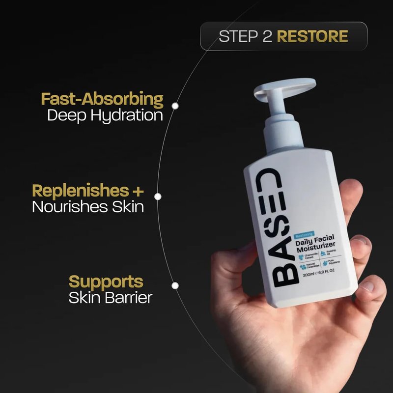 BASED Men's Daily Face Moisturizer - Daily Facial Moisturizer with Squalane & Rosehip Oil - Helps Strengthen Skin Barrier - All Skin Types (6.8 Fl Oz Pack of 1)