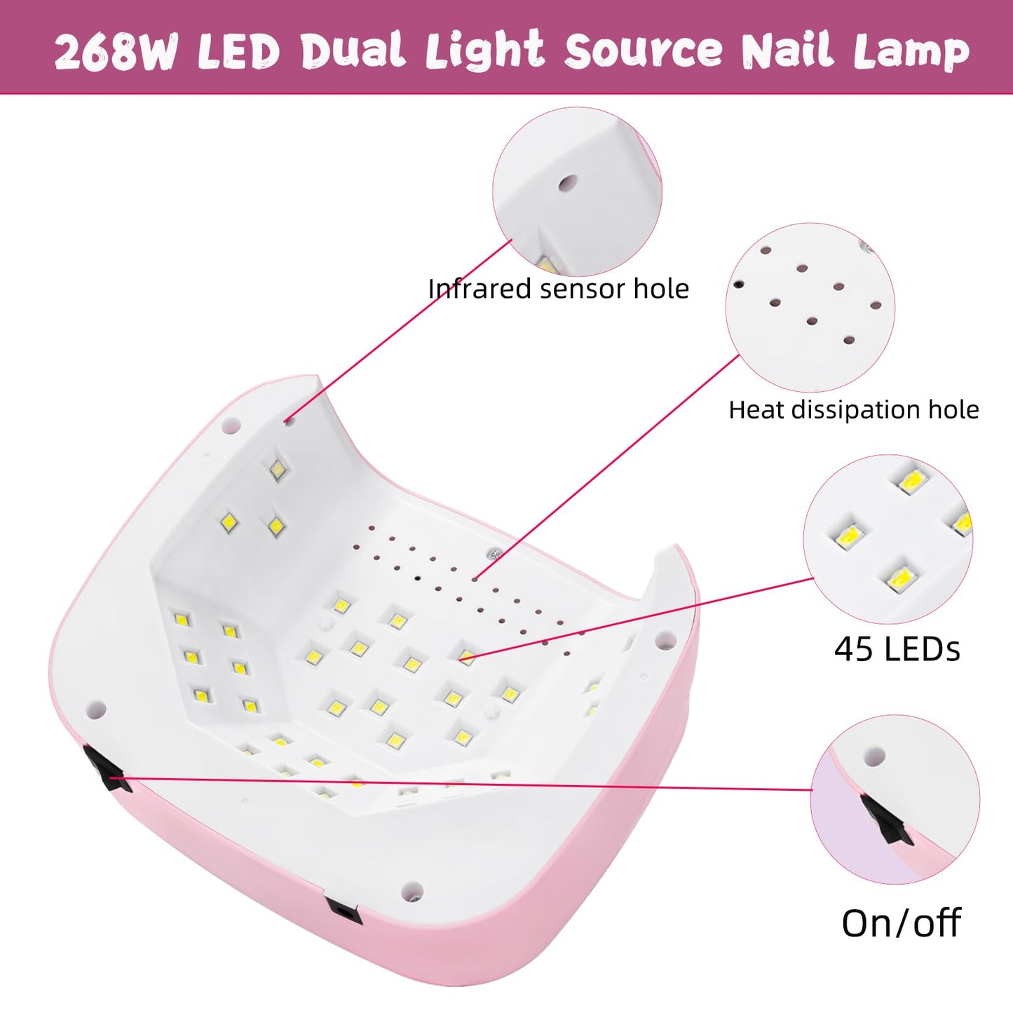 UV Nail Lamp, UV Light for Gel Nails, Professional Nail Dryer with 45pcs Beads, 4 Timers and Automatic Sensor LED Nail Lamp for Home Salon
