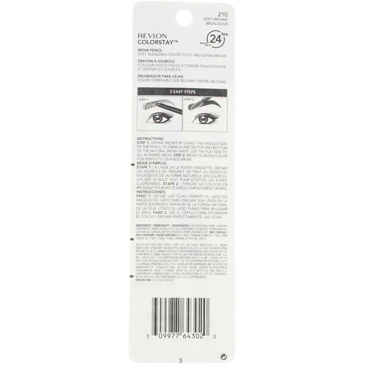 Revlon Colorstay Brow Pencil - 210 Soft Brown | Long-Lasting, Easy Application (Pack of 2)