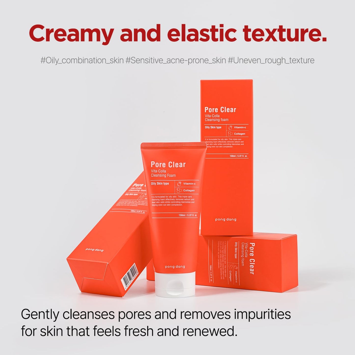 PONGDANG Pore Clear Vita-Colla Cleansing Foam (5.07fl.oz)| Oil Control, Daily Deep Cleansing | Korean Skin Care