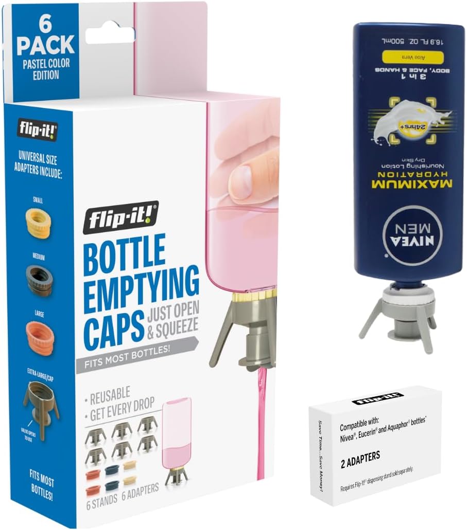 Flip-It! Bottle Emptying Kit - Maximize Every Drop from Nivea, Eucerin & Aquaphor | 6 Pack, Pastel Colors