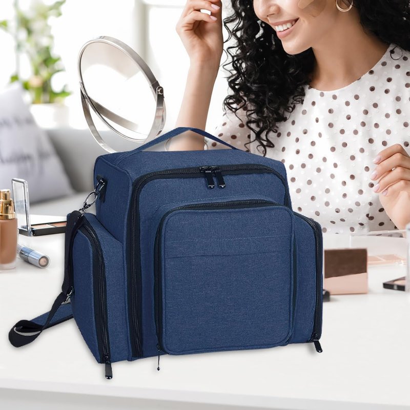 BAOMANYUHA Large Cosmetic Organizer Bag with 3 Inner Removable Pouches,Blue