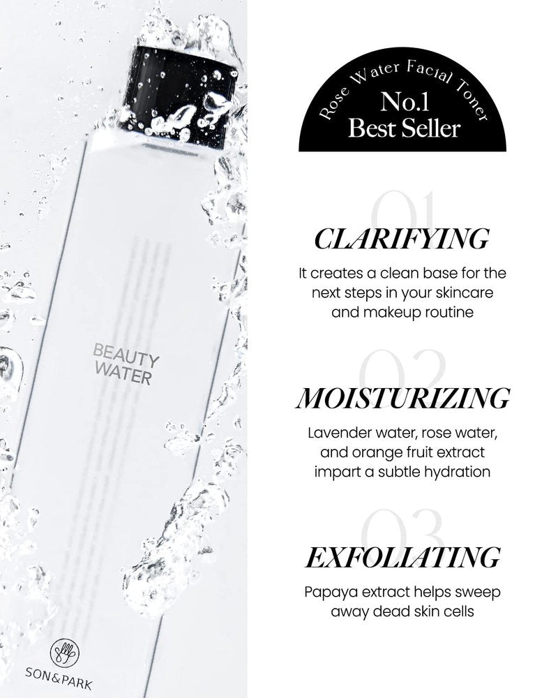 Son&Park Beauty Water - Hydrating Daily Cleansing Water & Exfoliating Toner with Rose Water, Witch Hazel & Lavender Oil | 340ml (11.49 fl. oz)