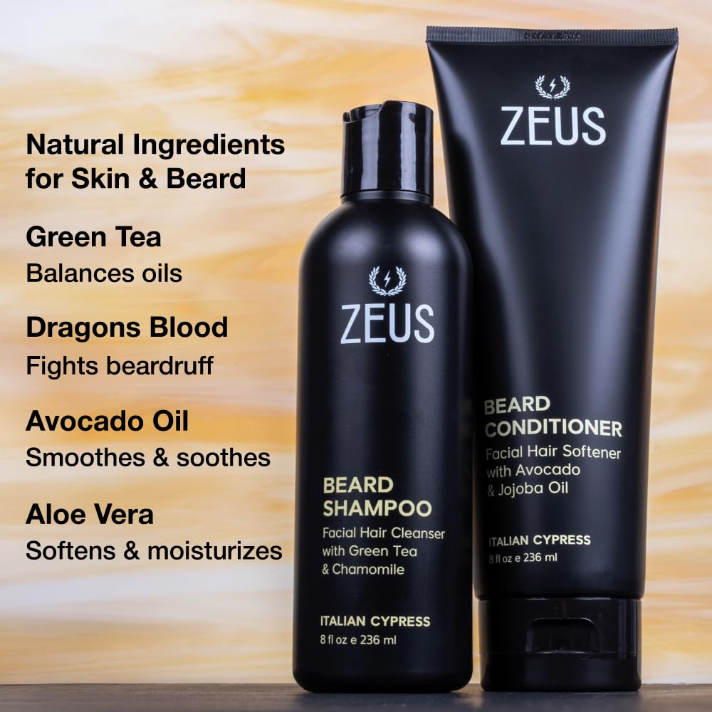 ZEUS Beard Wash Set for Men, Beard Shampoo & Conditioner (Sandalwood)