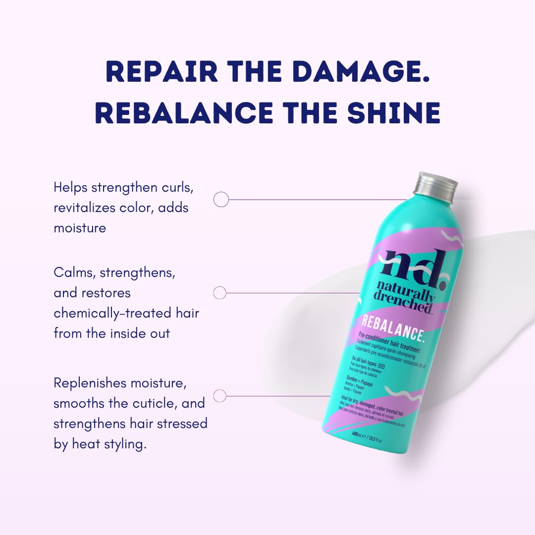 Naturally Drenched Rebalance Pre-Conditioner Hair Treatment for Dry, Damaged or Color Treated Hair | Vegan, Phalate & Paraben-Free | 13.5 Ounces