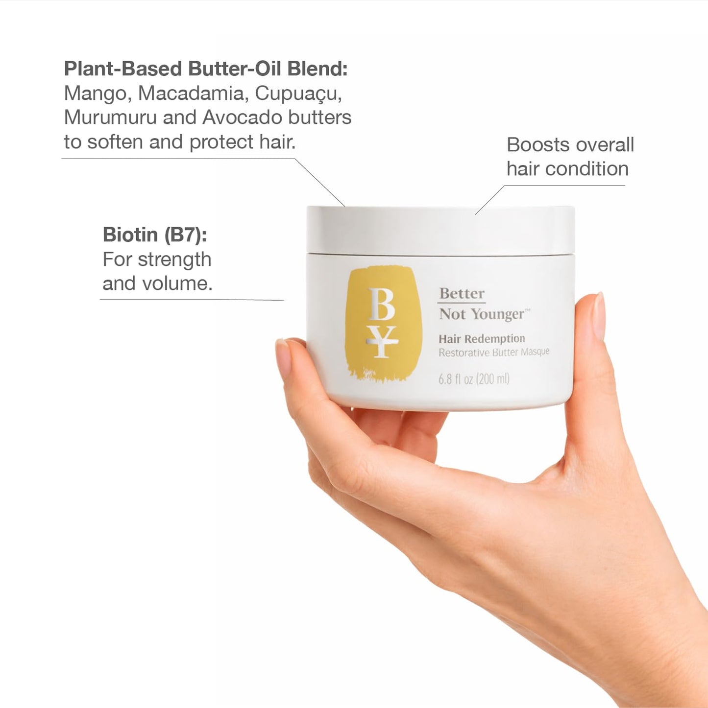 Better Not Younger Restorative Butter Hair Masque 6.8 fl oz - Hair Repair Mask with Plant-Based Butters, Biotin, Argan & Caffeine for Women Over 40 - Restores Moisture, Adds Volume & Boosts Shine