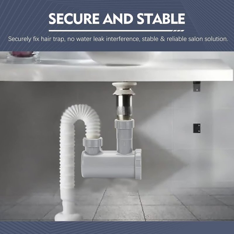 LukLoy 2 Pack Universal Salon Hair Trap P Trap for Shampoo Bowl Sink, 1-1/2" PVC Catch Chamber for Barber Backwash Sink, Beauty Barber Salon Equipment, Secure Fit, Easy Clean, Grey