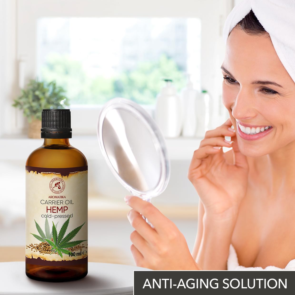 AROMATIKA Hemp Oil 3.4 Fl Oz - Pure & Natural - Cold Pressed Hemp Seed Oil - Unrefined Carrier Oil for Essential Oils - for Skin - Nails - Lips - Hair - Face & Body Care