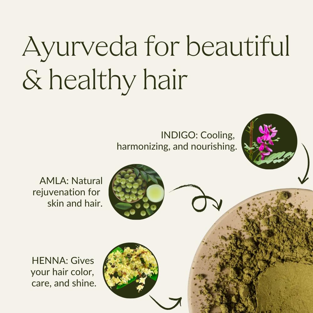 khadi DARK BROWN Natural Hair Color - Hair Color for deep, shiny dark brown to strong black brown - 100% herbal & natural - 3.5 oz