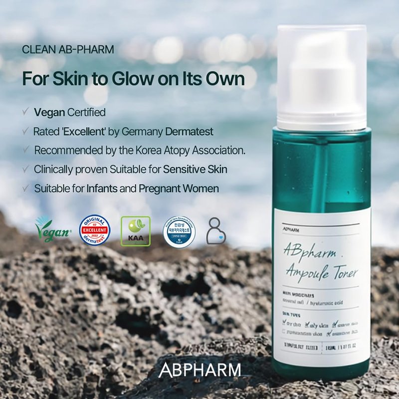 AB Pharm Derma Salt Hyalruronic Ampoule Toner, A Multi-Functional Toner, Deep Hydration Power, Sensitive Skin, Elasticity, Vegan Certified, Korea No.1 Derma Salt Formula, Triple hyaluronic acids.
