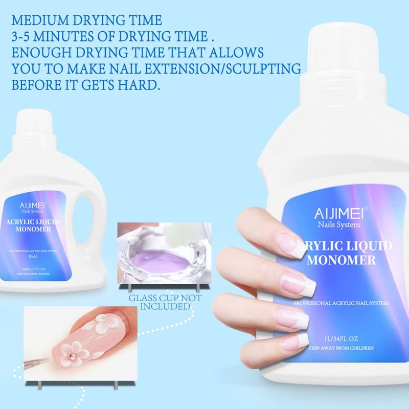 AIJIMEI Acrylic Liquid Monomer 17OZ, Acrylic Nail Liquid Monomer 500ml, For Acrylic Powder & Liquids, Non-Toxic, Glossy Finish, 475g