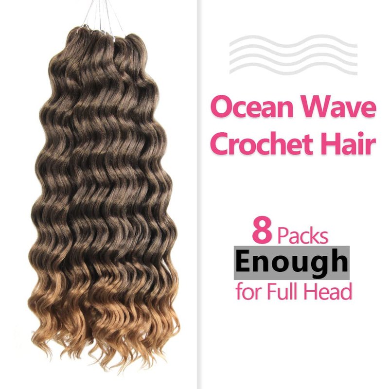 Ocean Wave Crochet Hair - 18 Inch Soft Deep Twist Braids | Synthetic Wavy Extensions (T27 Ombre Honey Blonde)