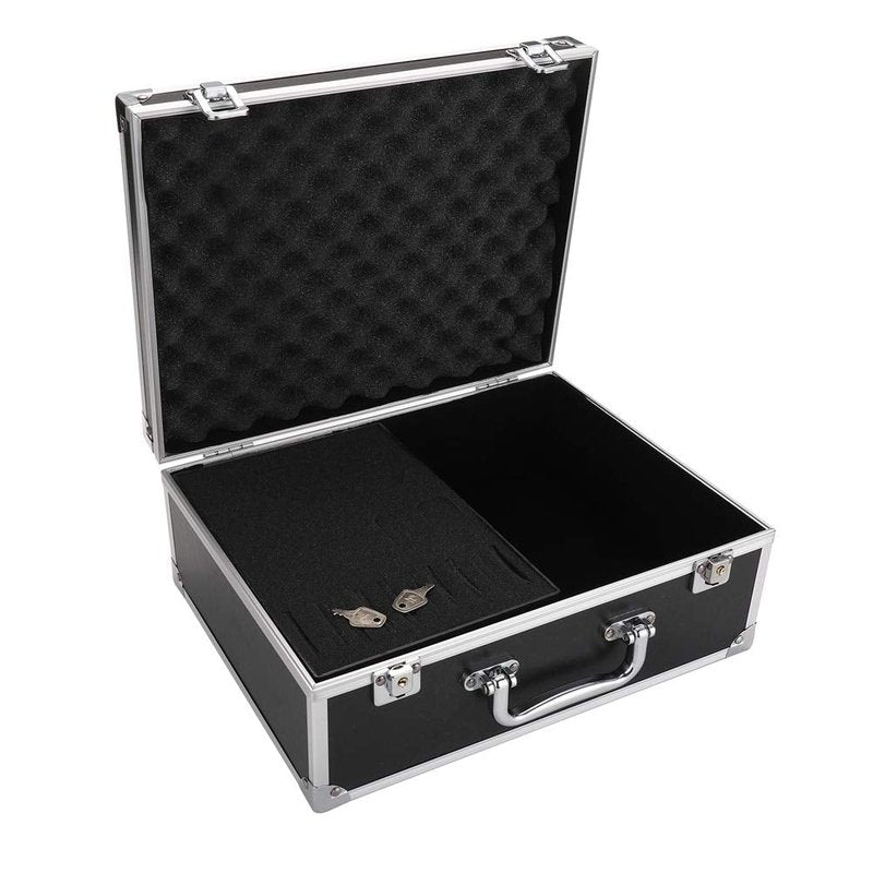 Kit Box Case,Machine Case 12.6" x 9.5" x 5.1" W/Lock Makeup Carrying Bag Storage Case Organize with Clasp,Aluminum Alloy with Sponge for Equipment Cosmetic Makeup Tools (black)