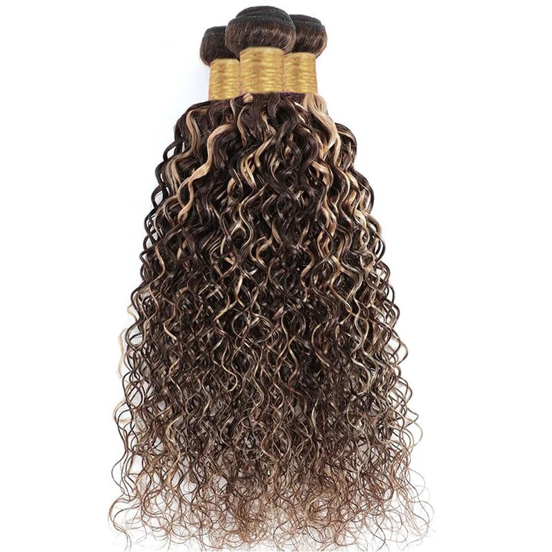 Kinky Curly Hair Bundles - Ombre Brown & Light Blonde Mix | 10-14 Inch Brazilian Human Hair Extensions
