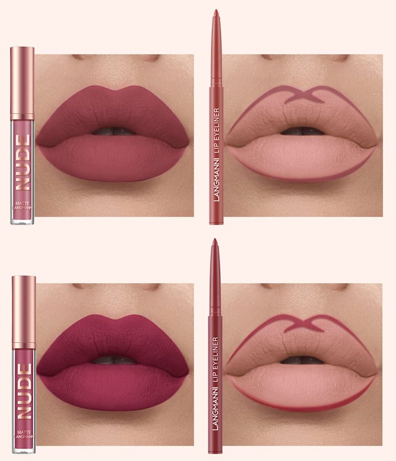 URQT 12pcs Lip Liner and Lipstick Set, 6 Velvety Matte Liquid Lipsticks + 6 Matching Smooth Lip Liner One Step Lips Long Lasting Waterproof Makeup Kits Gift Set