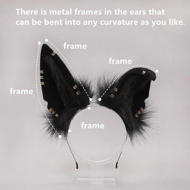 Fxaelian Cosplay Fox Wolf Cat Dog Ears Headband Hairband Hair Hoop Halloween Costume Party Headpiece Headwear Hair Accessories for Women Men Black