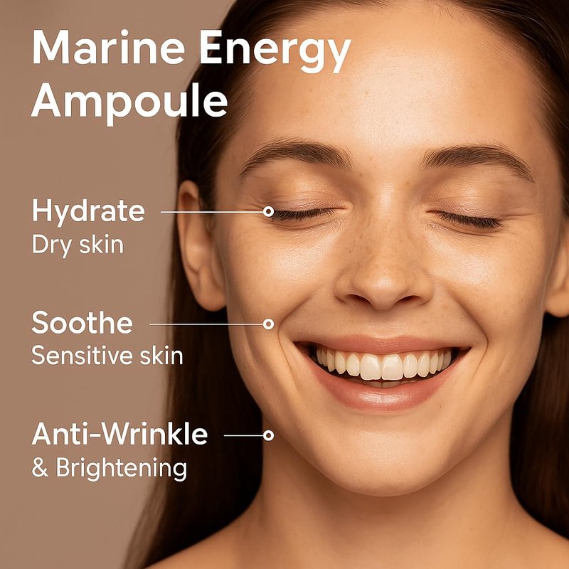 URIID Marine Energy Ampoule Essence – Deep Lightweight Hydration Facial Serum, Soothing & Brightening Korean Skincare for Sensitive & Dry Skin w. Seaweed, Hyaluronic Acid & Ceramide, 1 fl oz 30ml