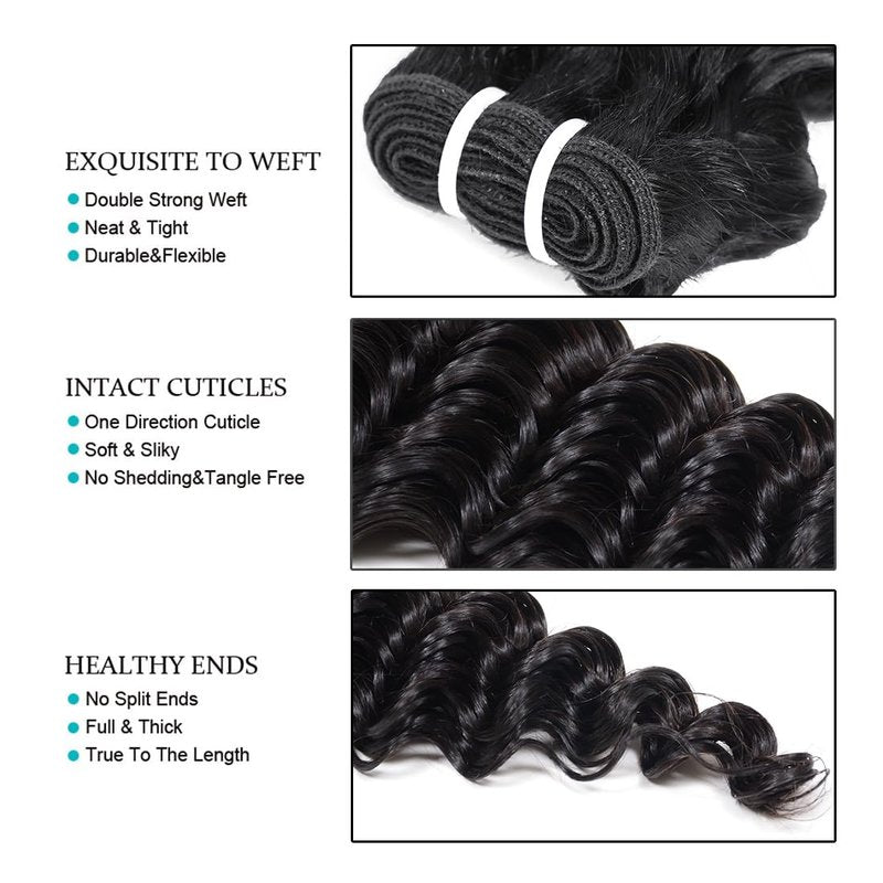 JTdebade Deep Wave Human Hair 4 Bundles 12 Inch Human Hair 100% Unprocessed Virgin Hair 12A Grade Natural Color Hair Extensions for Black Women(12'' 12'' 12'' 12'')