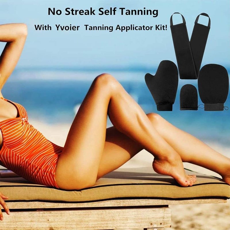 Self Tanning Mitt Applicator Kit - 4 in 1 Set with Exfoliating Glove & Back Lotion Applicator | Perfect for Face & Body Tanning